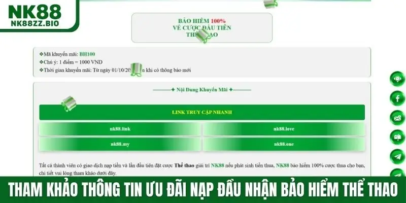 Tham khảo thông tin ưu đãi nạp đầu nhận bảo hiểm thể thao
